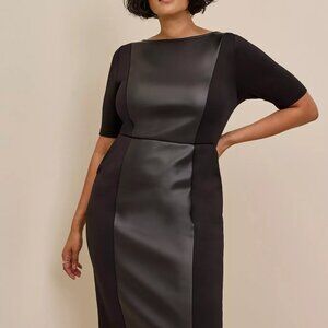 Torrid Black Sheath Dress Crew Neck 3/4 Sleeve with Faux leather detail